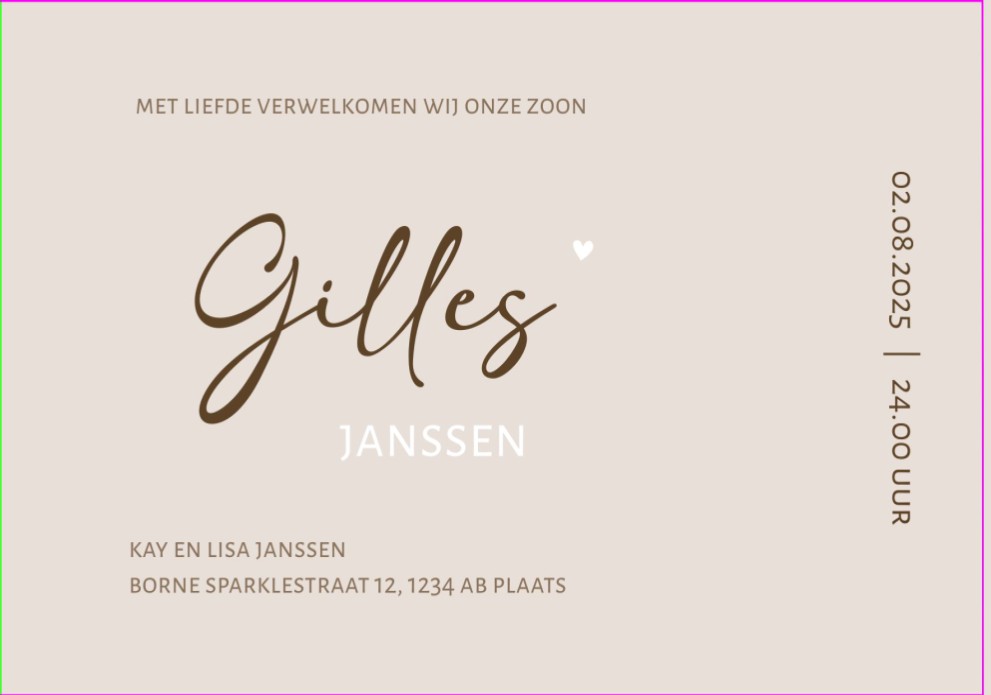 Uniek gevouwen geboortekaartje met reliëf en boogvorm