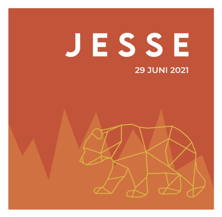 Geboortekaartje met geometrische beer en bergen