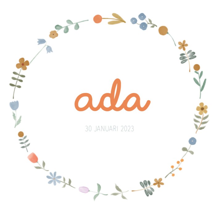 Geboortekaartje meisje romantisch met bloemenkrans