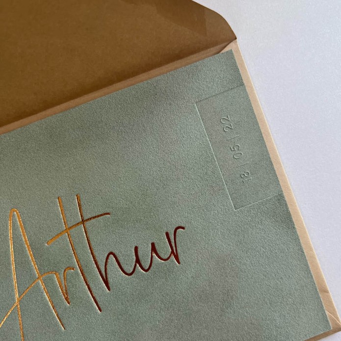 Velvet geboortekaartje groen voor grote broer