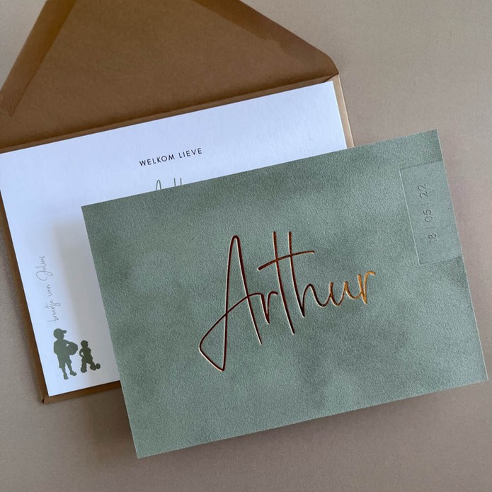 Velvet geboortekaartje groen voor grote broer