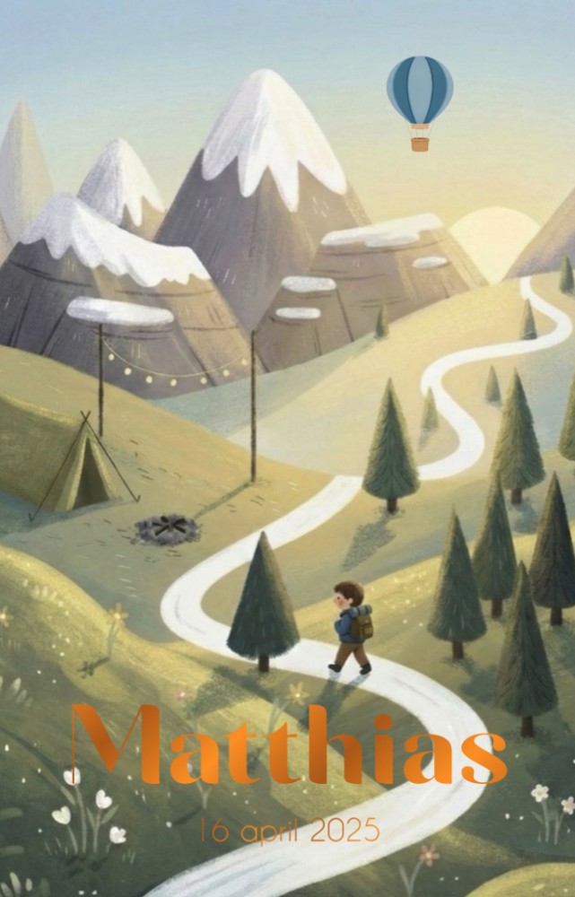 Avontuurlijk geboortekaartje met bergen en natuur