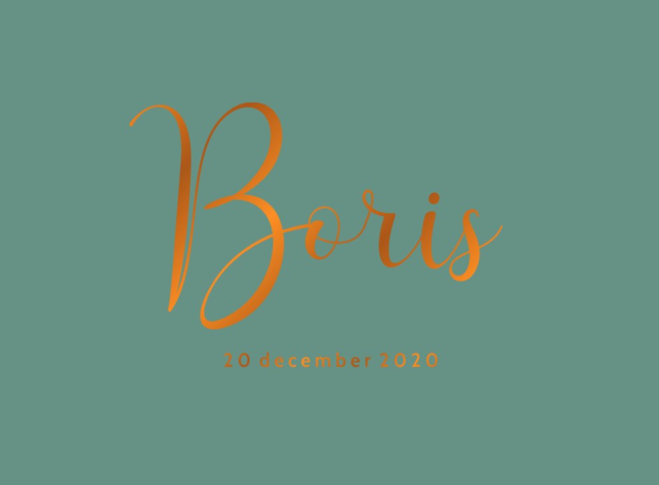 Geboortekaartje groen minimalistisch, sierlijk lettertype in koperfolie