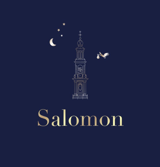 Geboortekaartje met Amsterdam Westertoren en ooievaar