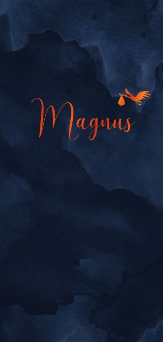 Geboortekaartje met donkerblauw watercolor en sierlijke koperfolie