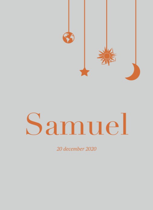 Geboortekaartje met maan, sterren aan touwtje unisex