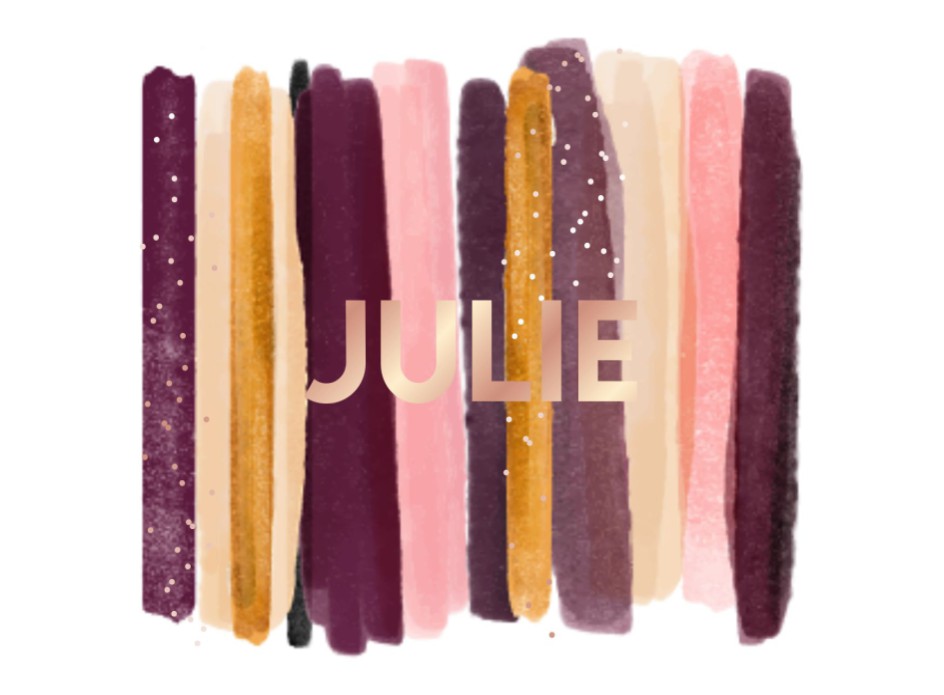 Geboortekaartje met waterverf strepen en roségoud folie stipjes