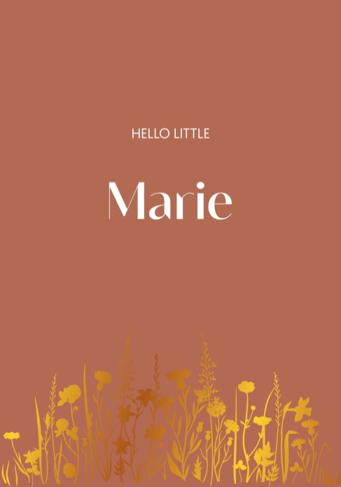 Geboortekaartje terra cotta met veldbloemen van folie