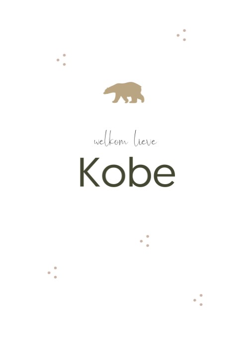 Geboortekaartje wit en mosgroen met kleine stipjes en ronde hoeken