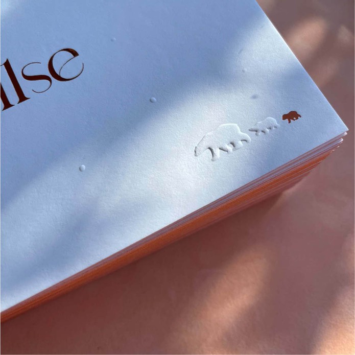 Luxe geboortekaartje meisje met ijsbeertjes uit het papier gedrukt en koperfolie