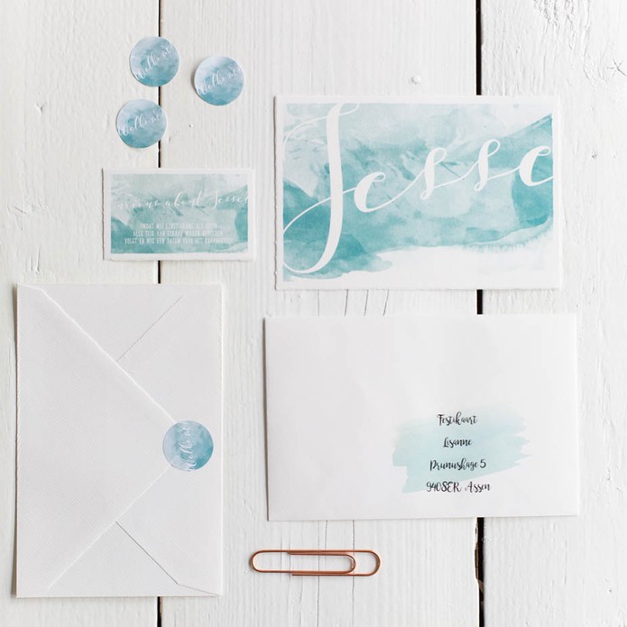 Romantisch waterverf geboortekaartje kalligrafie zoon