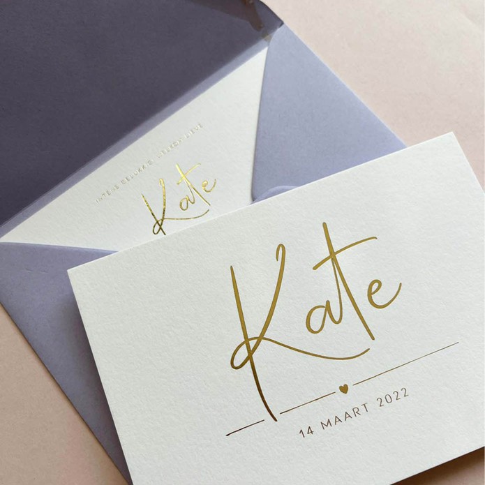 Chique geboortekaartje met goudfolie