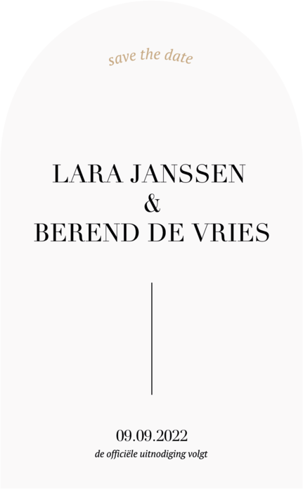 Klassieke save the date in boogborm met goudfolie