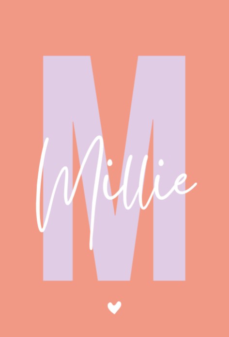 Kleurrijk geboortekaartje met grote letter meisje