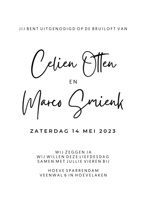 Letterpress trouwkaart voor Celien en Marco in minimalistische stijl