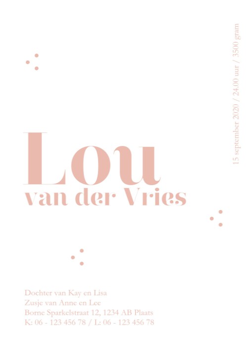 Letterpress geboortekaart speels met klassieke letters