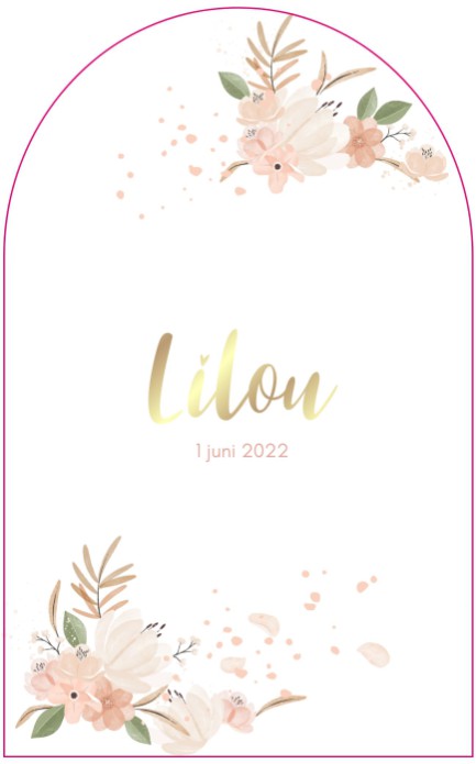 Lief geboortekaartje met bloemen en goudfolie