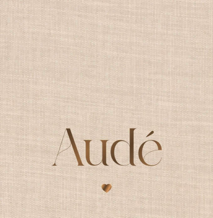 Luxe linnen stof geboortekaartje beige met folie