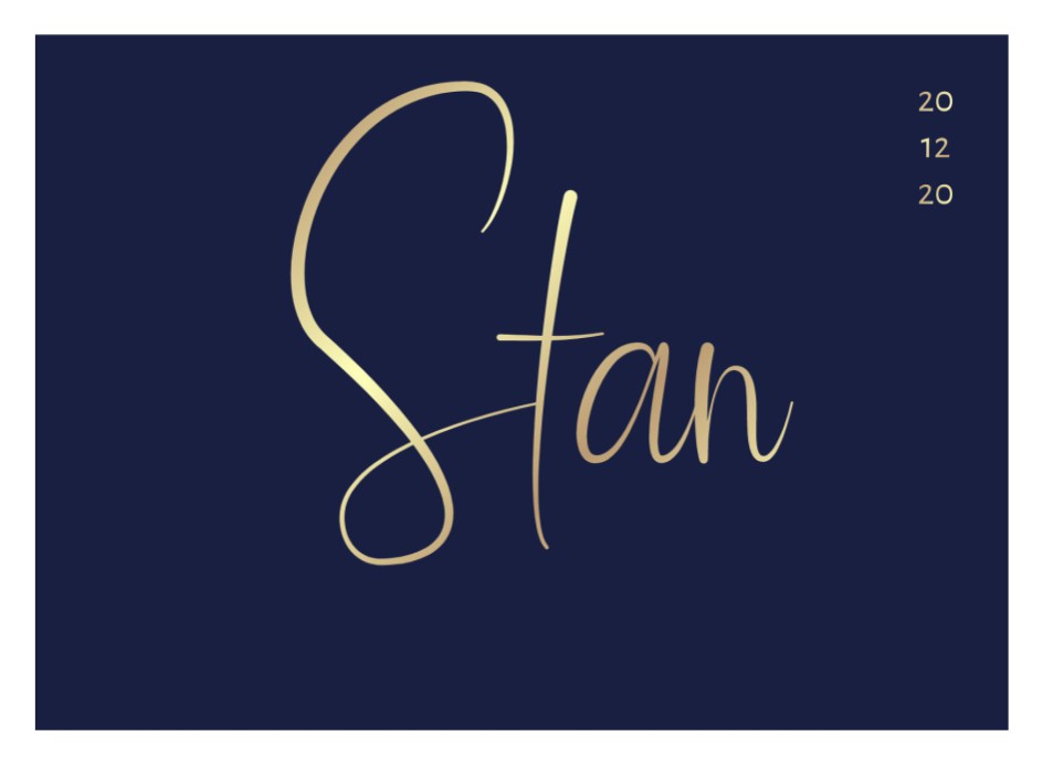 Minimalistisch donkerblauw geboortekaartje met kader