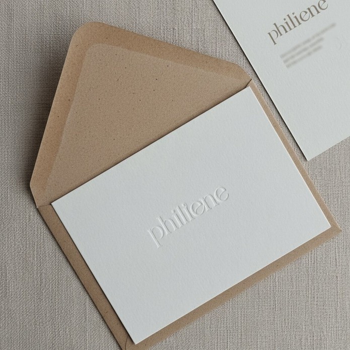 Minimalistisch geboortekaartje met de naam in reliëfdruk verdiept