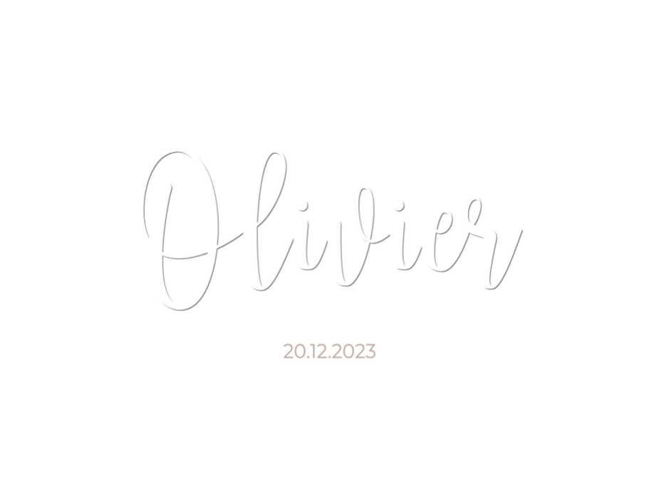 Minimalistisch wit geboortekaartje met reliëfdruk (preeg)