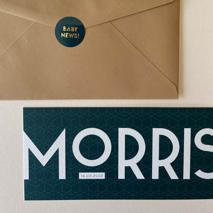 Stoer geboortekaartje patroon petrol jongen