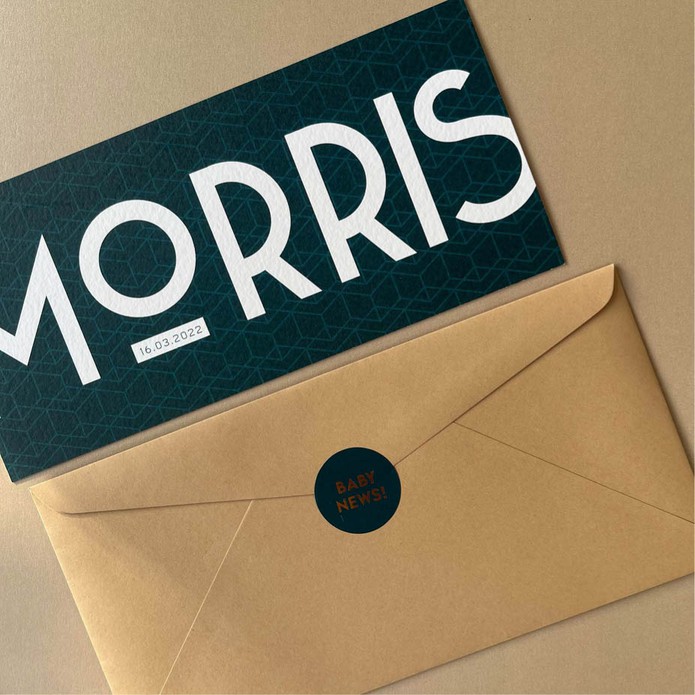 Stoer geboortekaartje patroon petrol jongen