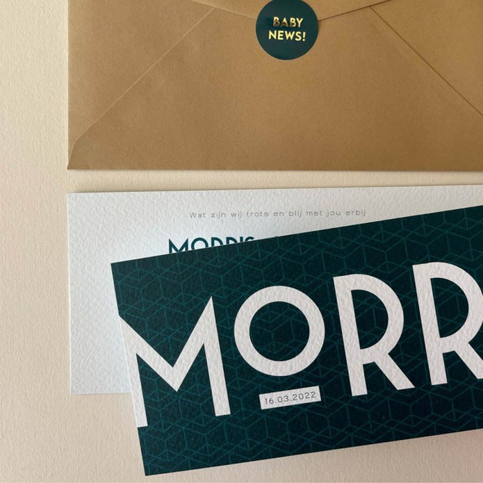 Stoer geboortekaartje patroon petrol jongen