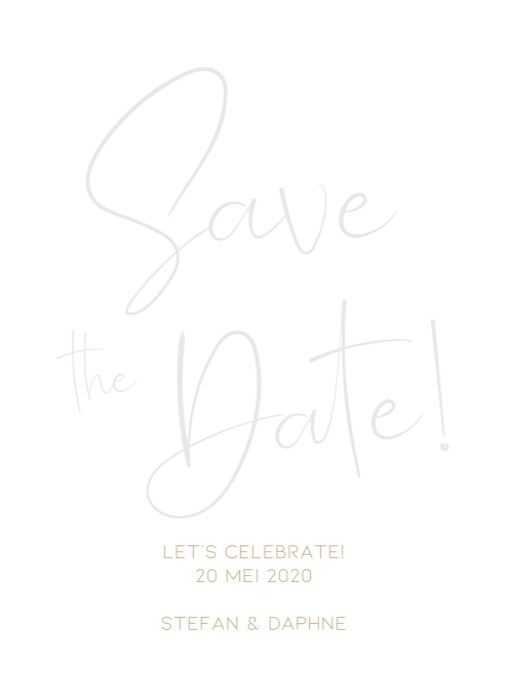 Prachtig chique save the date kaart met reliëfdruk en goudfolie