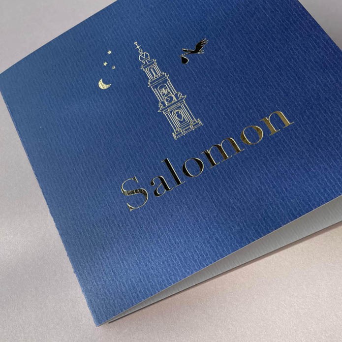 Geboortekaartje met Amsterdam Westertoren en ooievaar