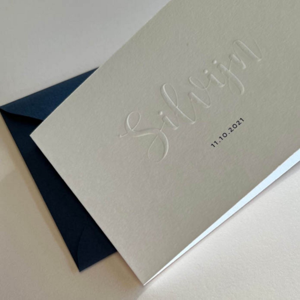Origineel geboortekaartje met letters verhoogd Silvijn