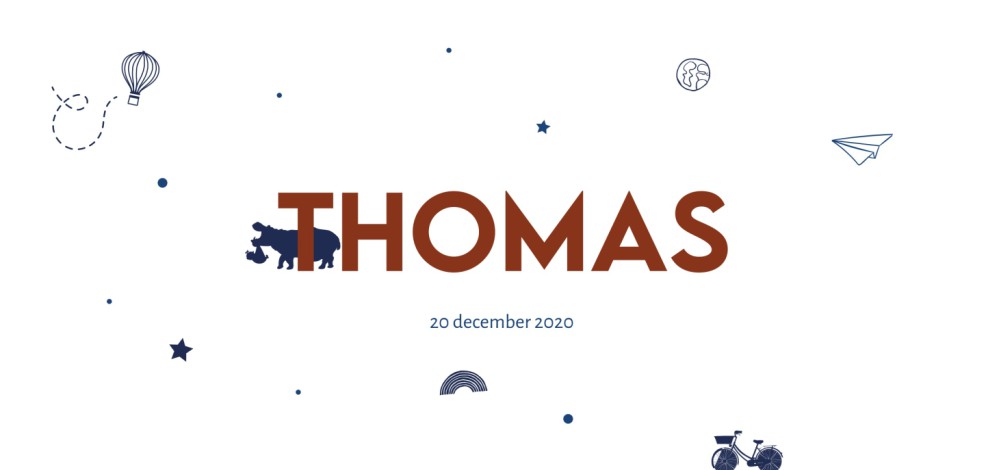 Speels geboortekaartje jongen met icoontjes