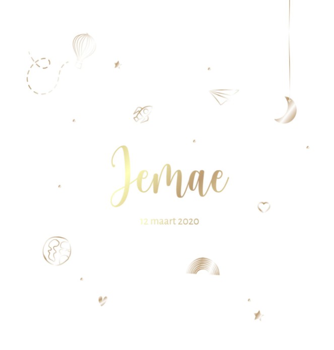 Speels geboortekaartje met gouden icoontjes