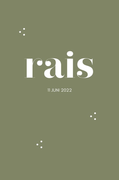 Speels geboortekaartje mosgroen met stipjes en ronde hoeken