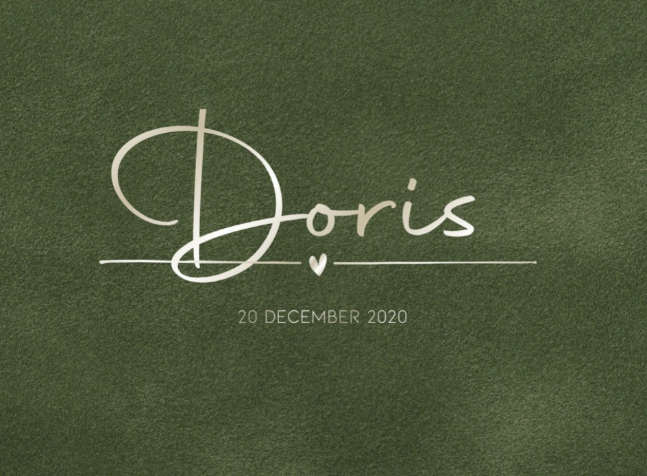 Stoer geboortekaartje gender neutraal met velvet mosgroen met matgoud folie