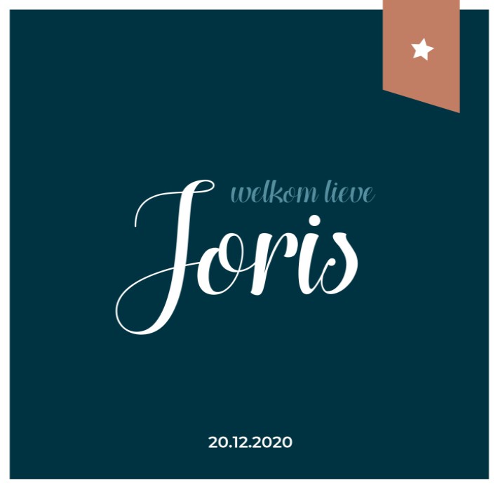 Stoer geboortekaartje jongen petrol met label