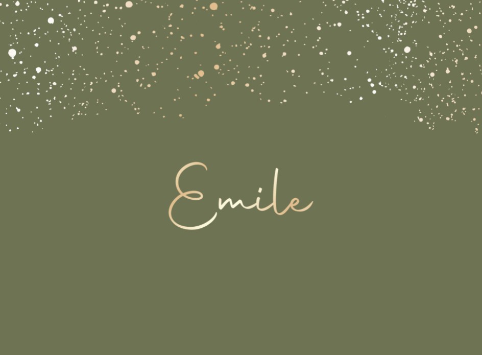 Stoer geboortekaartje mosgroen met gouden spetters