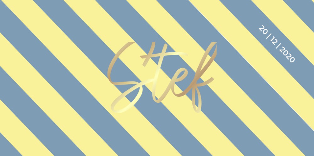 Uniek geboortekaartje ijsblauw en zachtgeel met goudfolie