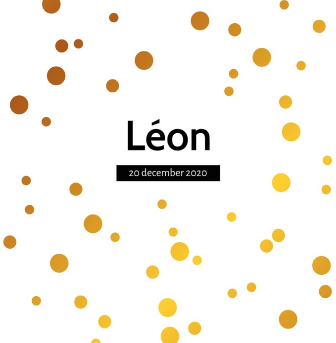 Uniek geboortekaartje met brons glansfolie stippen op de voorkant