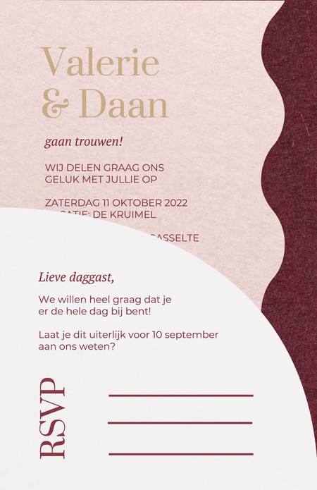 Volledige wedding stationary in bijzondere vormen op gekleurd papier
