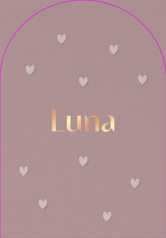 Oudroze geboortekaartje met reliëf hartjes en boogvorm