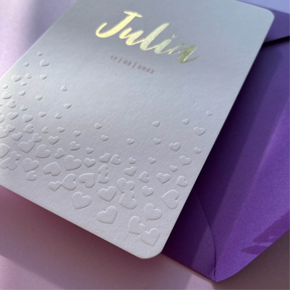 Old Mill 300gr + goudfolie + reliëfdruk | Origineel kaartje Emma