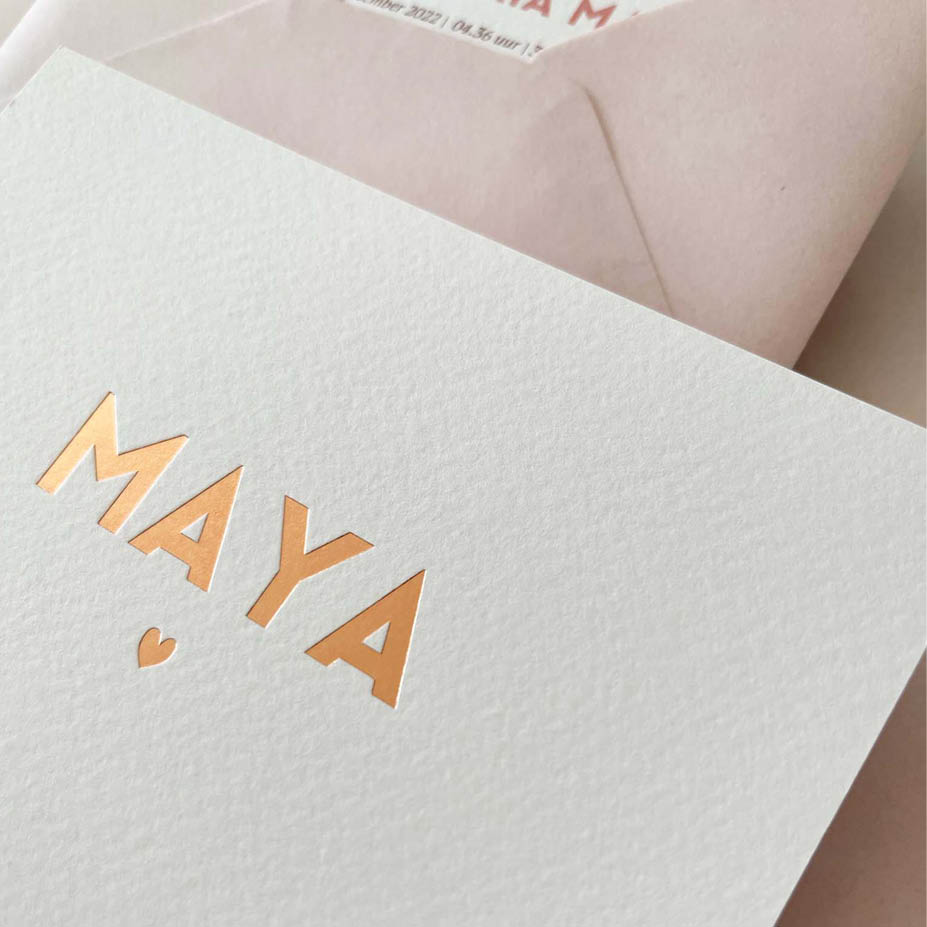 Reliëfpapier + rosé goudfolie | Origineel kaartje Anna