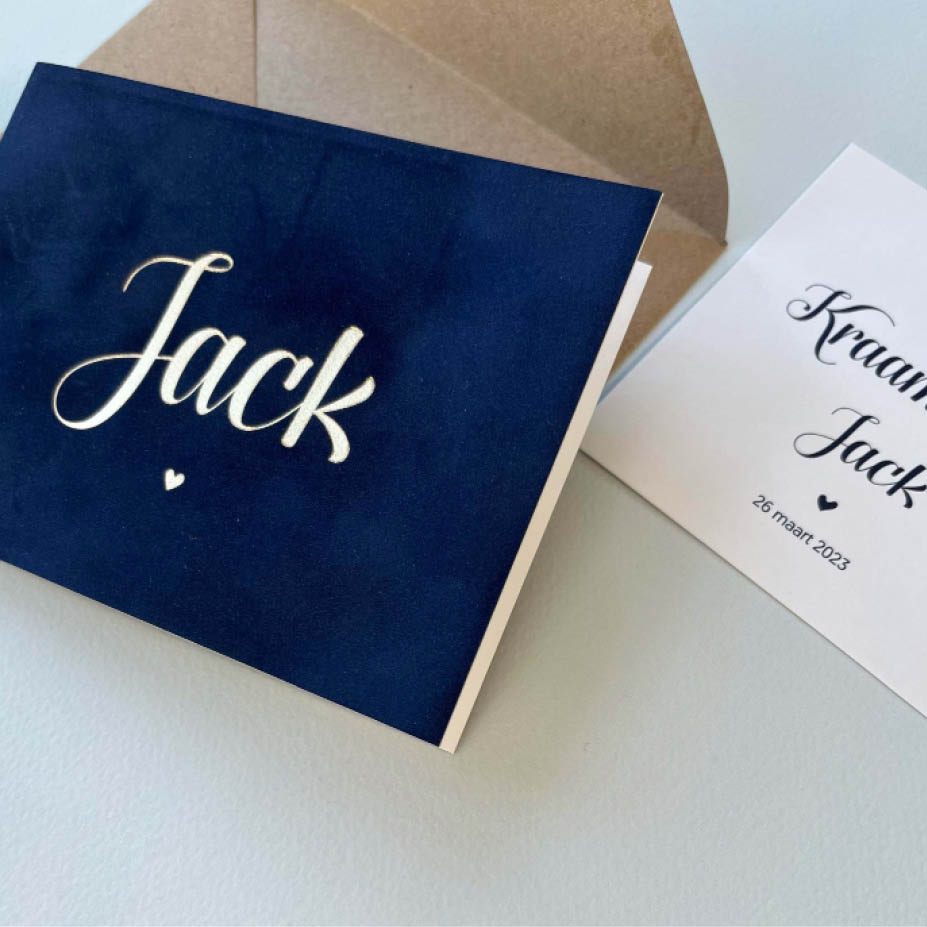 Donkerblauw velvet + goudfolie | Origineel kaartje zelf maken